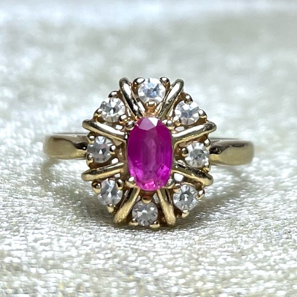 Vintage 14k Yellow Gold Ruby Diamond Ring